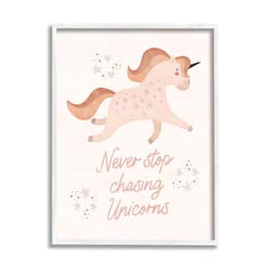 Never Stop Chasing Unicorns Phrase Design by Nina Blue Framed Fantasy Art Print 14 in. x 11 in.
