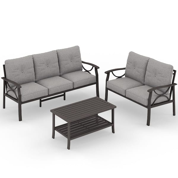 Grey 5-Person Patio Conversation Sets with Cushions
