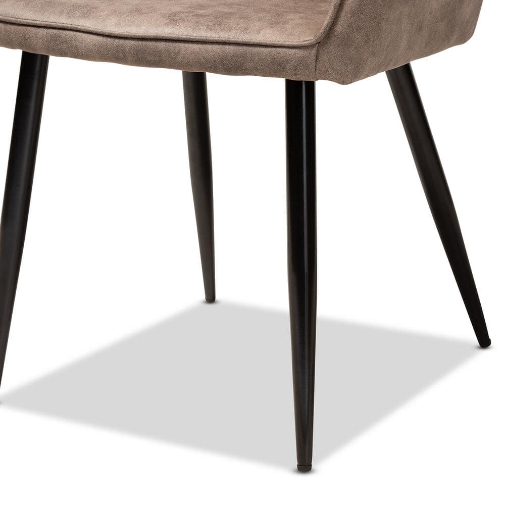 Set of 2 Gray and Brown Quilted Metal Dining Chairs