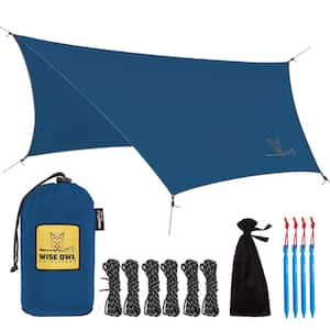11 ft. L x 9 ft. W Blue Nylon Hammock Tarp Camping Tent Tarp with Tent Stakes and Carry Bag for Camping Hammock