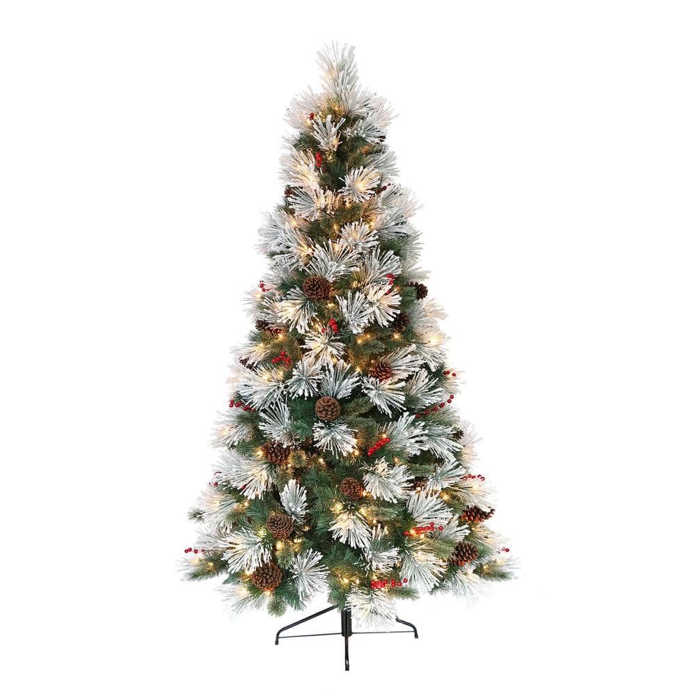 Puleo International 7.5 ft. Pre-Lit Flocked Pacific Pine Artificial ...