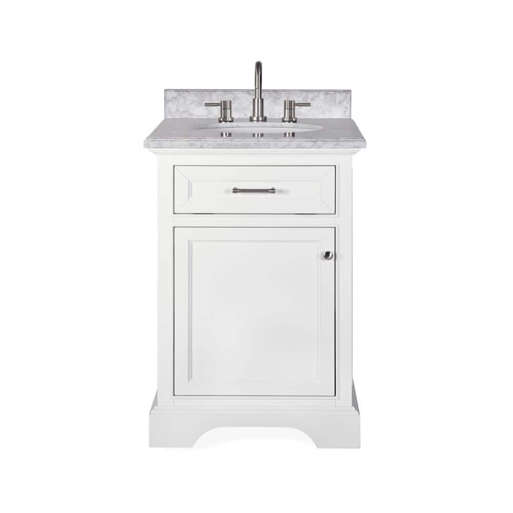 Home Decorators Collection Windlowe 24 in. W x 22 in. D x 35 in. H Bath Vanity in White with Carrera Marble Vanity Top in White with White Sink
