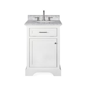 Windlowe 24 in. W x 22 in. D x 35 in. H Bath Vanity in White with Carrera Marble Vanity Top in White with White Sink