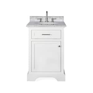 Windlowe 24 in. W x 22 in. D x 35 in. H Bath Vanity in White with Carrara Marble Vanity Top in White with White Sink