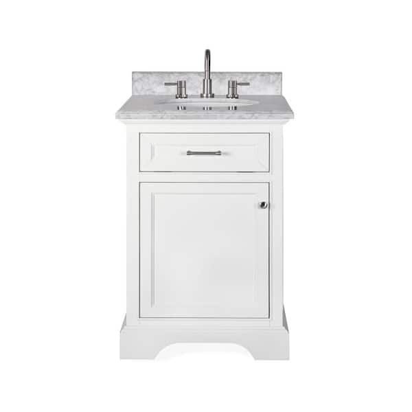 Windlowe 24 in. Single Sink White Bath Vanity with White Carrara Marble Top (Assembled)