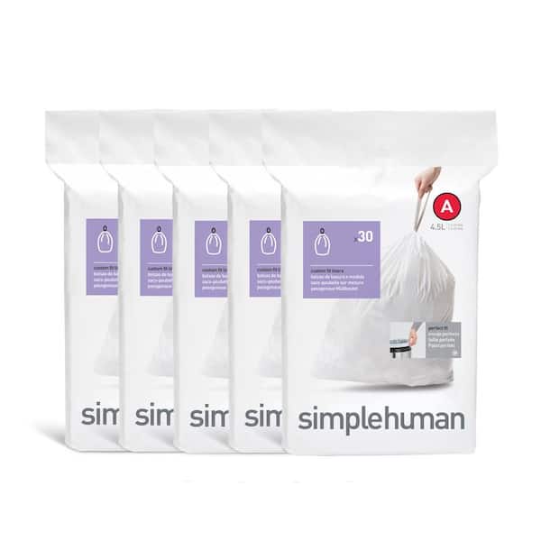 simplehuman Code A Custom Fit Drawstring Trash Bags, 4.5 Liter / 1.2 Gallon, 150 Pack, White