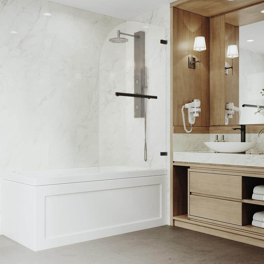 Orion 34" W x 58" H Frameless Matte Black Tub Door