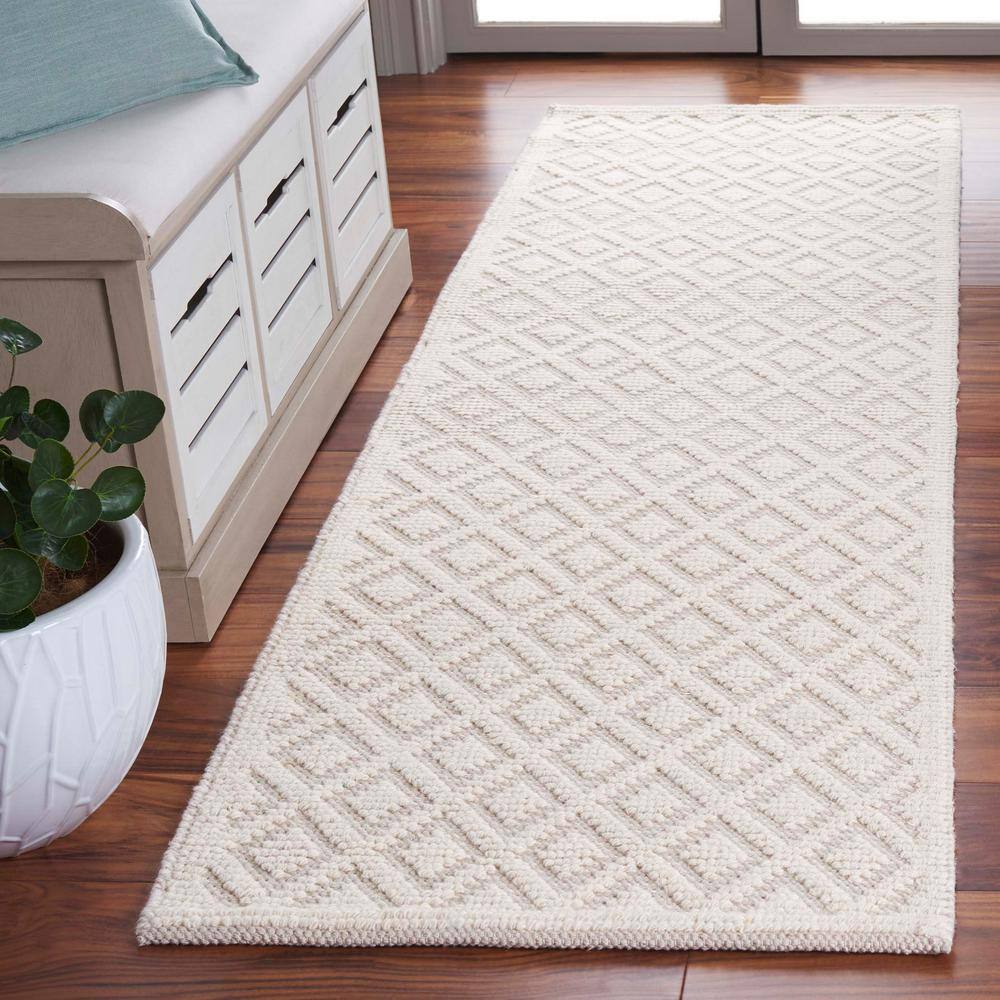 Ivory Geometric Tufted Wool Runner Rug 2'3" x 8'