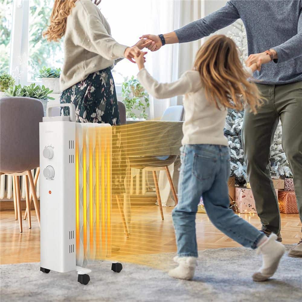 White 1500W Oil Filled Radiant Space Heater with Thermostat