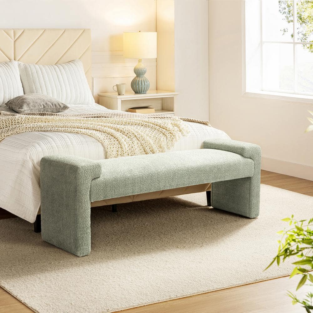 Johannes Ivory Transitional Upholstered Boucle 58.5 in Bedroom Bench with Foot Pads - thumbnail 10