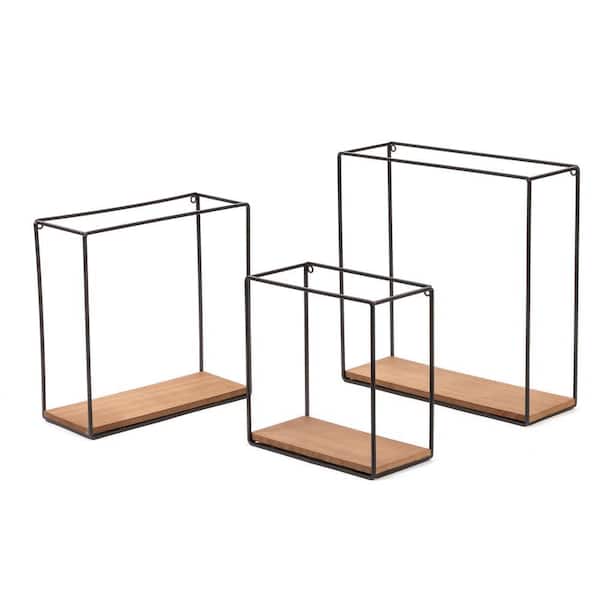 Set of Three 8 in. W x 2.5 in, D, 10 in.W x 2.5 in D and 12 in W x 2.5 in D Metal Wood Decorative Wall Shelf