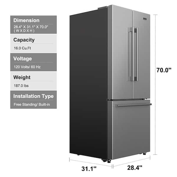 18-Cu. Ft Counter Depth 3-Door French Door Refrigerator, Stainless