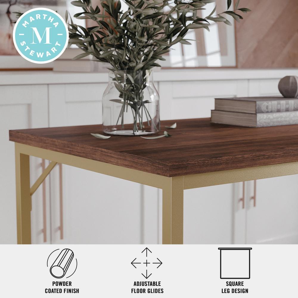 Walnut Top Polished Brass Frame Home Office Desk
