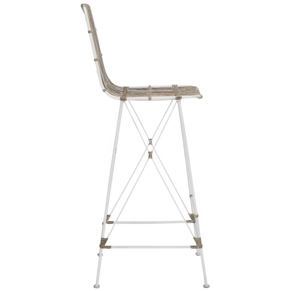 Minerva White Wicker and Metal Bar Stool Set of 2