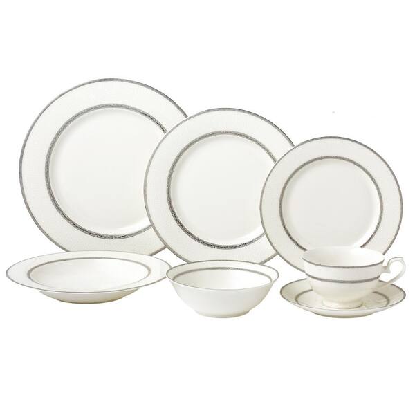 Lorren Home Trends Arianna 28-Piece Formal Silver Band Bone China Dinnerware Set (Service for 4)