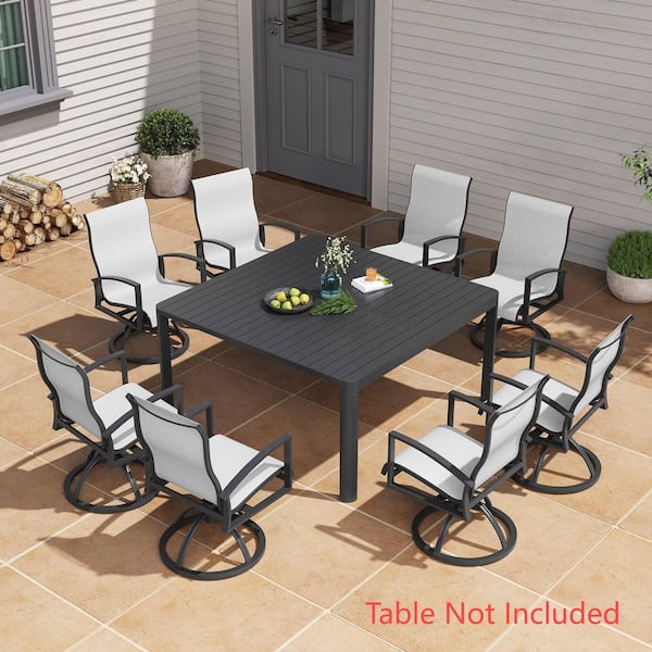 Black 8-Piece 360° Swivel and 15° Rocking Outdoor Dining Chairs in Augustine Oyster with Arms