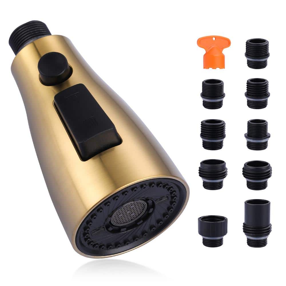 Brushed Gold 3-Function Kitchen Faucet Sprayer Head with Adapters
