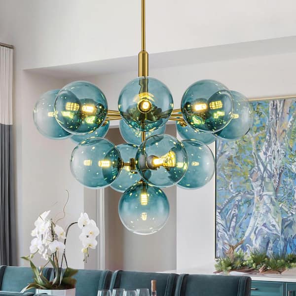 HUOKU Carla 10-Light 22 in. W Warm Brass Tiered Chandelier with