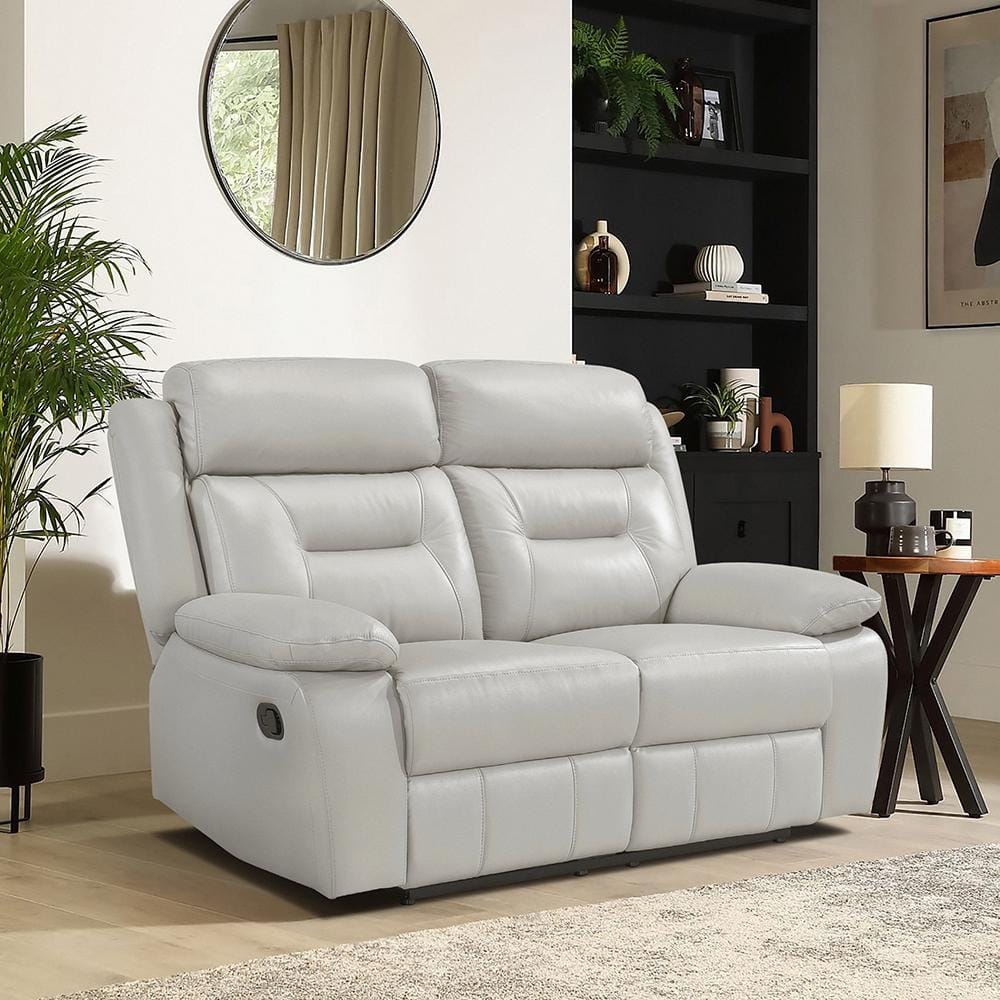 Silver Faux Leather Double Reclining Loveseat with Pillow-top Arms