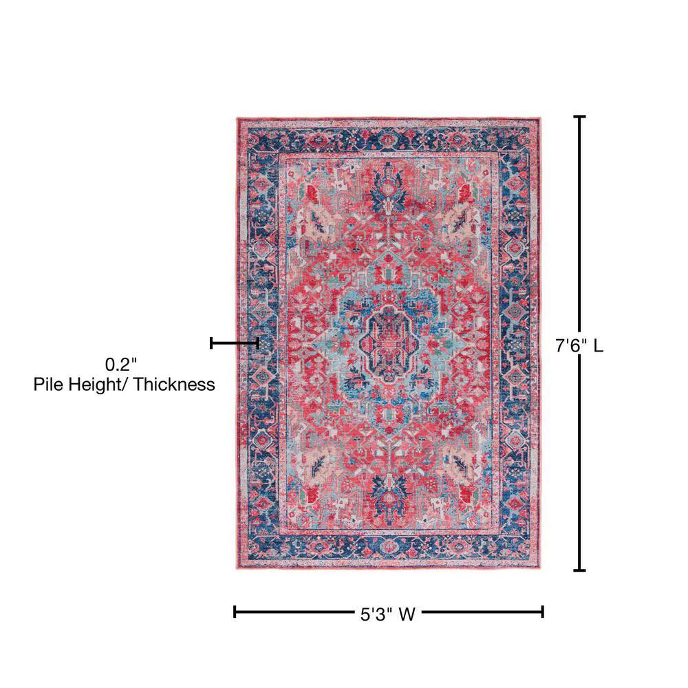 Navy and Red Medallion Washable Viscose Chenille Area Rug
