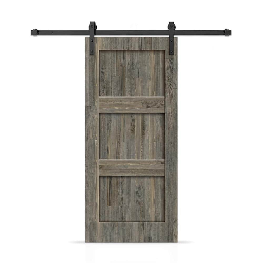 36 in. x 84 in. 3 Panel Shaker Hollow Core Weather Gray Stained Pine Wood Interior Sliding Barn Door with Hardware Kit price history on PriceWatchPro