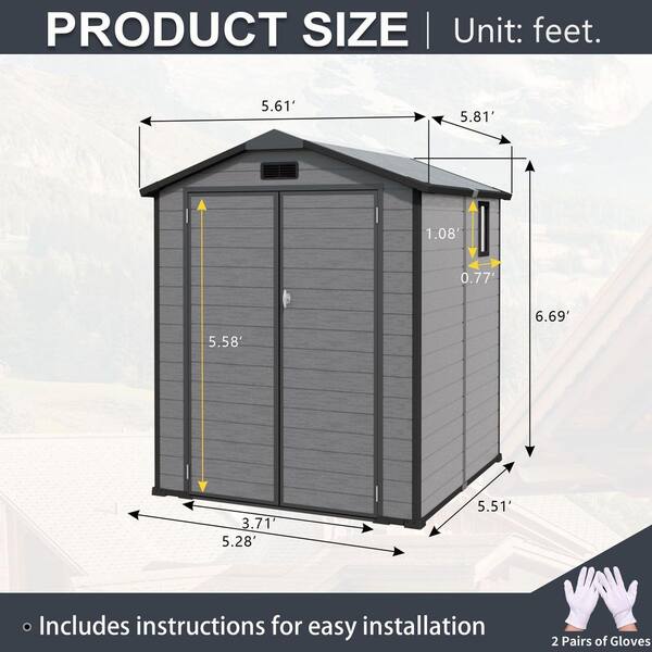 IMAGACFUN Outdoor 6 ft. W x 6 ft. D Resin Storage Shed with