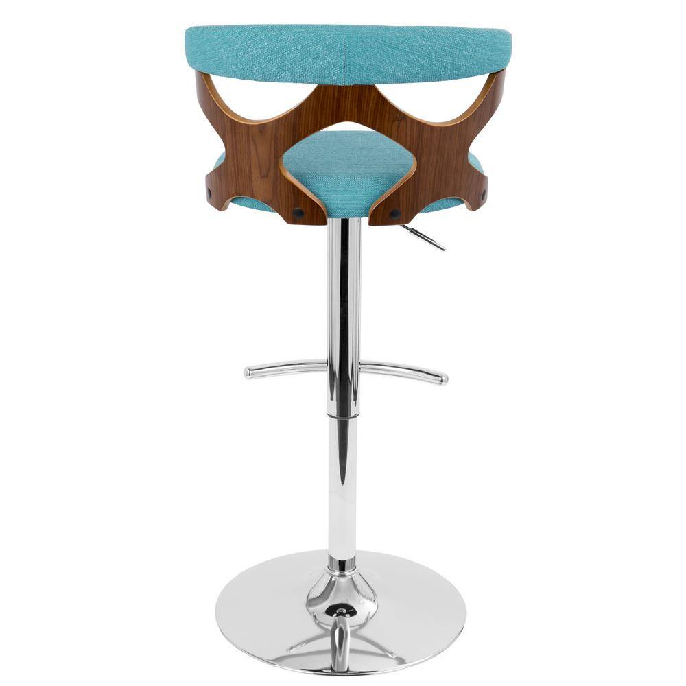 Teal Adjustable Swivel Barstool with Walnut Wood Frame