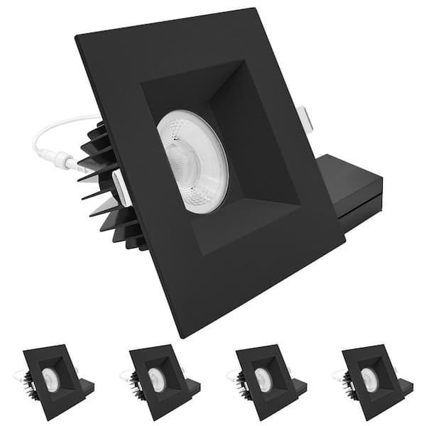 6 In. Integrated LED Regressed Canless Spotlight with Square Black Trim, 22W, 1800LM, 5CCT, 60° Beam, Dimmable, 4 Pack