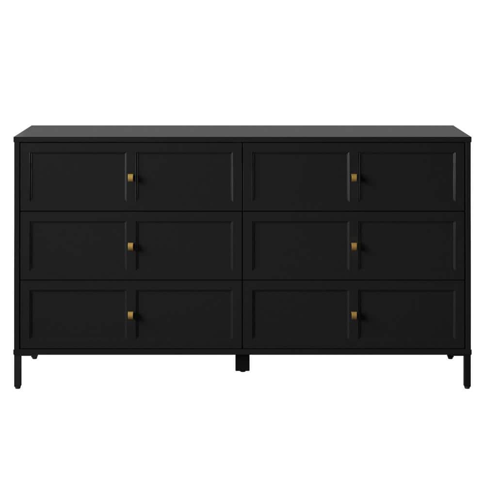 Twin Star Home 6-Drawer Black Bedroom Dresser (30.88 in. H x 56 in. W x 15.5 in. D)