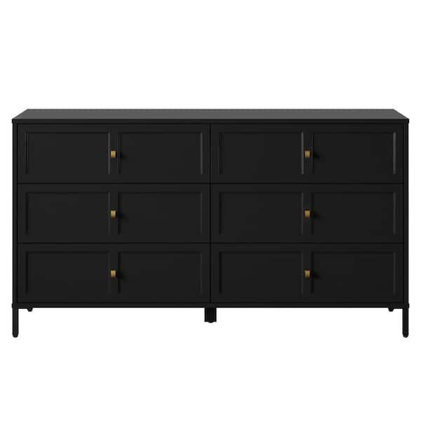 Twin Star Home 6-Drawer Black Bedroom Dresser (30.88 in. H x 56 in