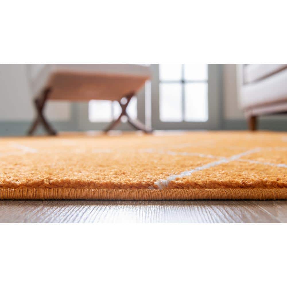 Vivid Orange and Ivory Geometric Trellis 6' x 9' Area Rug