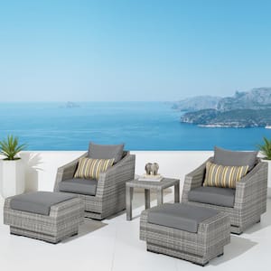 Cannes 5-Piece All Weather Wicker Patio Club Chair and Ottoman Conversation Set with Sunbrella Charcoal Gray Cushions