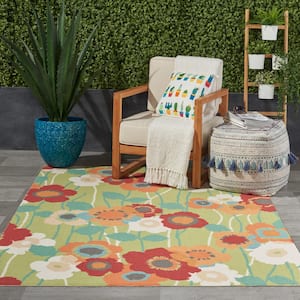 Pic-A-Poppy Seaglass 5 ft. x 7 ft. Floral Vintage Indoor/Outdoor Area Rug
