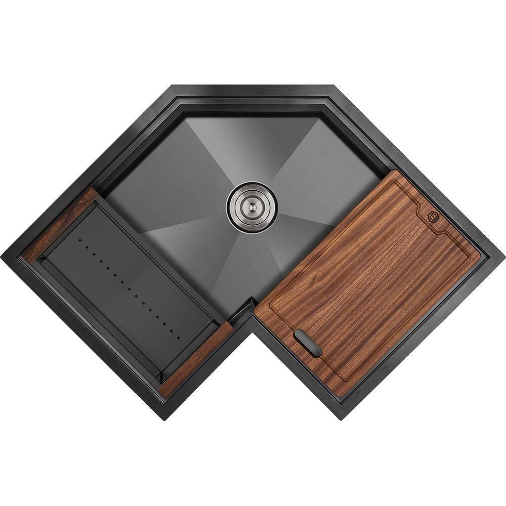 S STRICTLY KITCHEN + BATH Black 16 Gauge stainless Steel 30 in Single Bowl Corner Undermount