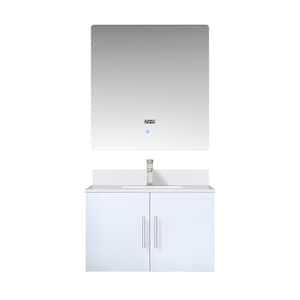 Geneva 30 in. W x 22 in. D Glossy White Bath Vanity, White Quartz Top, Faucet Set, and 30 in. LED Mirror