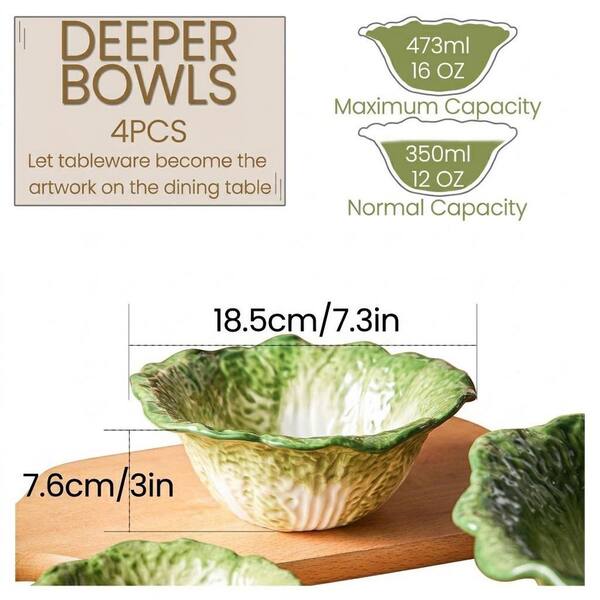 KHKFY 16 fl. oz. Green Porcelain Ramen Noodle Dinner Bowls Wide