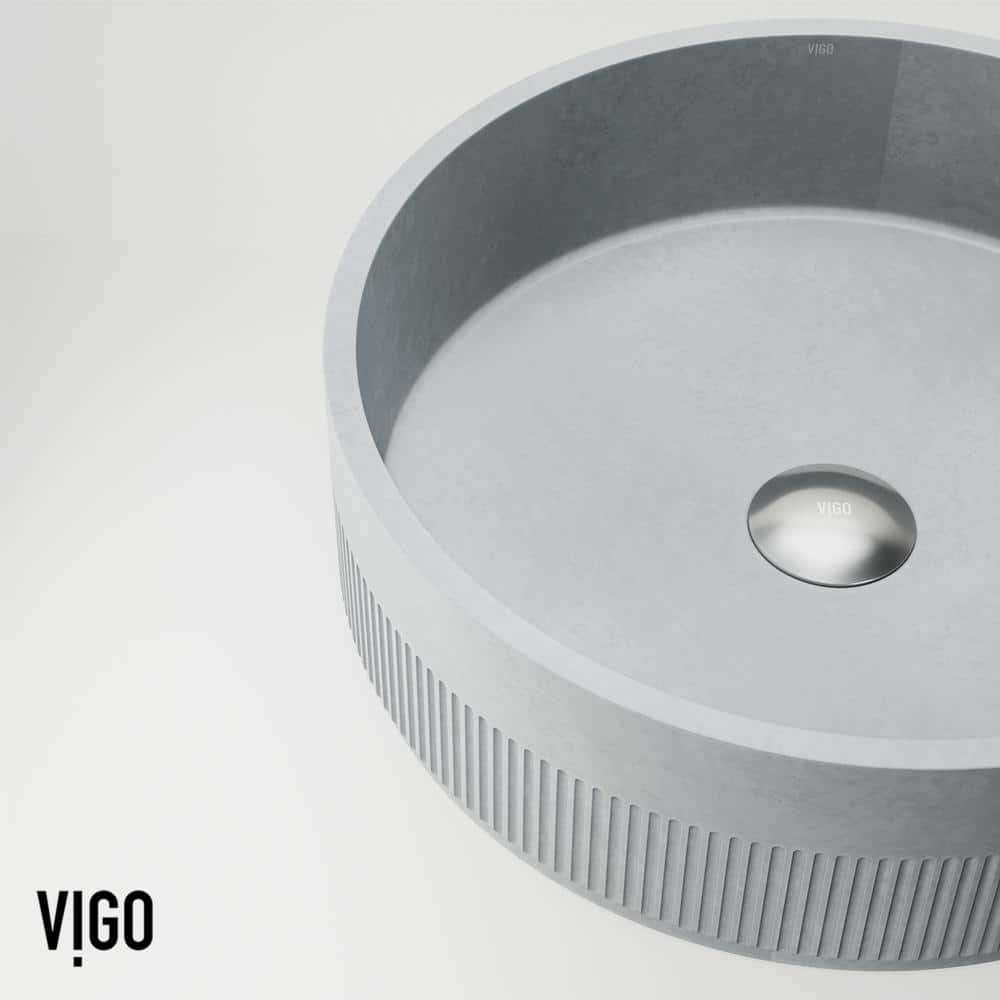 Gray Stone Round Above-Counter Fluted Vessel Sink