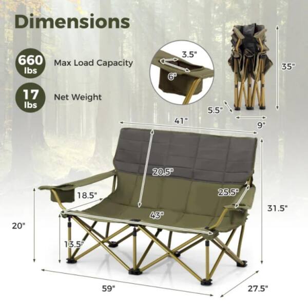 ITOPFOX Loveseat Green Oversized Folding Camping Chair with