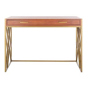 Elaine 43.3 in. Natural/Gold 1-Drawer Writing Desk