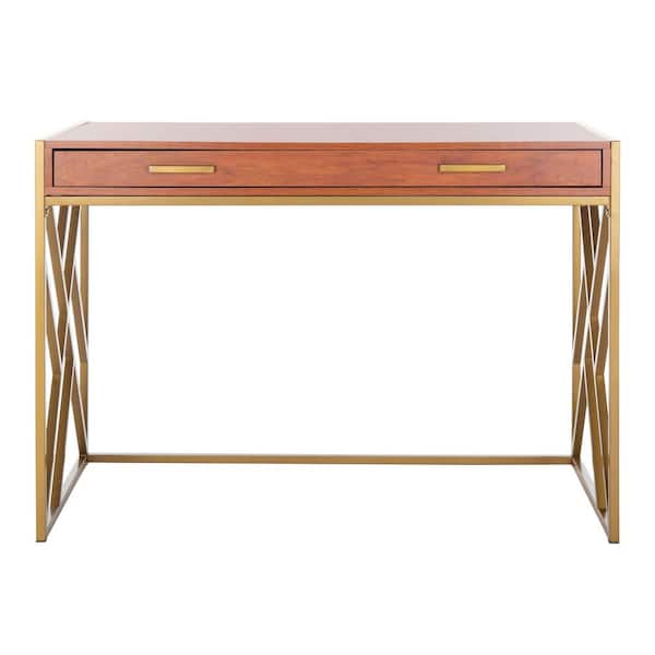 SAFAVIEH Elaine 43.3 in. Natural/Gold 1-Drawer Writing Desk