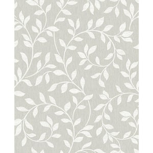 Torrey Light Grey Leaf Trail Paper Strippable Roll (Covers 56.4 sq. ft.)