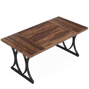 Roesler Modern Brown and Black Wood 62.9 in Pedestal Dining Table Seats 6