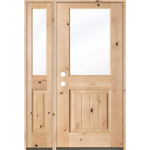 Krosswood Doors 46 in. x 80 in. Rustic Knotty Alder Half Lite Unfinished Right-Hand Inswing Prehung Front Door with Left Sidelite