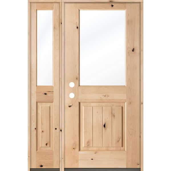 Krosswood Doors 50 in. x 80 in. Rustic Knotty Alder Half Lite Unfinished Right-Hand Inswing Prehung Front Door with Left Sidelite