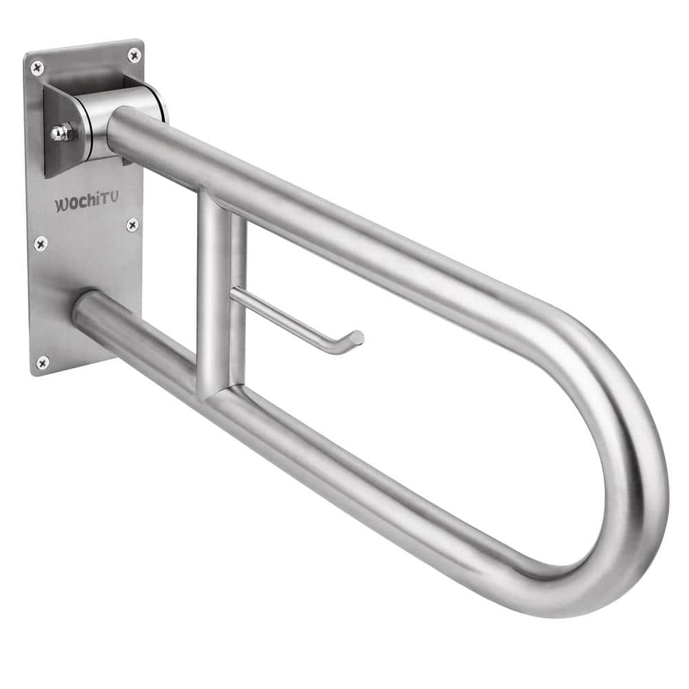 29.5 in. Toilet Safety Rails, Stainless Steel Disabled Flip-Up Bathroom Gra