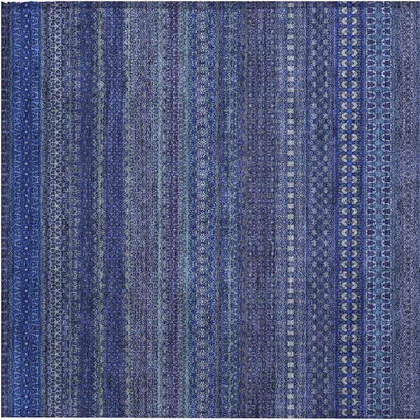 Navy Blue 2 ft. x 3 ft. Woven Striped Polyester Rectangle Indoor/Outdoor Area Rug