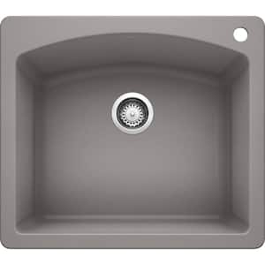 DIAMOND Silgranit 25 in. Dual Mount Granite Composite Metallic Gray Single Bowl Kitchen Sink with 1-Hole