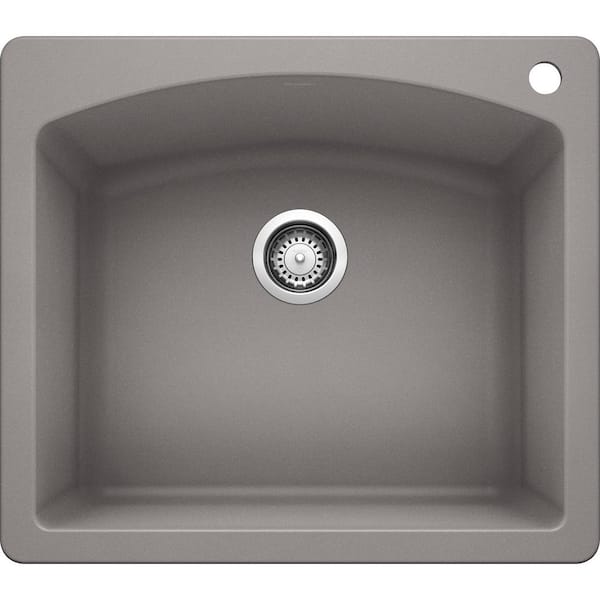 Blanco DIAMOND Silgranit 25 in. Dual Mount Granite Composite Metallic Gray Single Bowl Kitchen Sink with 1-Hole