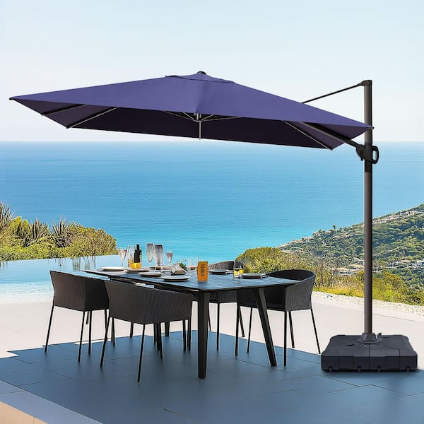 Pellebant 11.5 ft. x 9 ft. Rectangular Aluminum Tilt Outdoor 360° Rotation Cantilever Patio Umbrella in Navy Blue w/ 260 lbs. Base