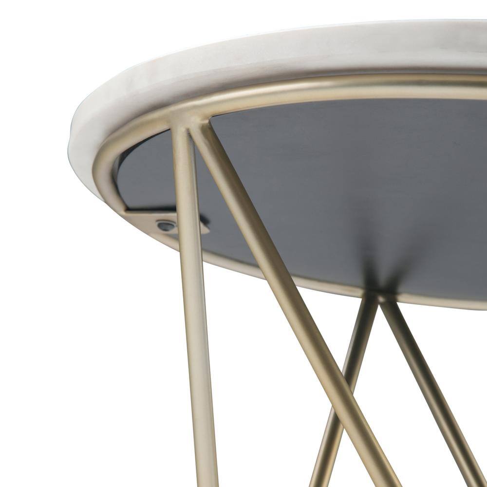 Gabon 18" White Marble and Gold Metal Round End Table